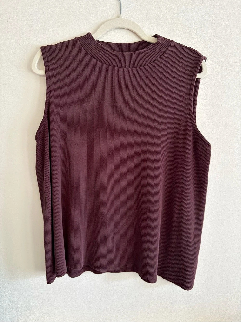 Eileen Fisher Stretch Rib Mock Neck Tank Ribbed Tank Top in Purple XL